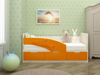 Дельфин-3 Кровать детская 3 ящика без ручек 1.6 Оранжевый глянец в Куйбышеве - kujbyshev.mebel54.com | фото