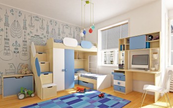 Детская комната Скай (Синий/Белый/корпус Клен) в Куйбышеве - kujbyshev.mebel54.com | фото