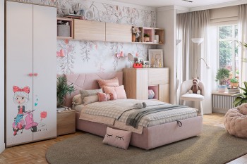 Комплект детской мебели Алина К2 Дуб мария/белый/нежно-розовый велюр в Куйбышеве - kujbyshev.mebel54.com | фото