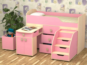 Кровать детская Фея 1.6 Дуб молочный/Розовый в Куйбышеве - kujbyshev.mebel54.com | фото