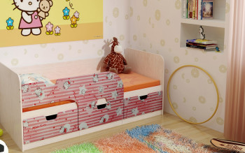 Кровать детская Минима Лего 1,86м с ящиками (дуб атланта/лиловый сад) в Куйбышеве - kujbyshev.mebel54.com | фото