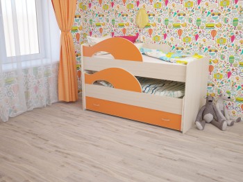 Кровать детская Радуга 1600 Млечный дуб/Оранжевый в Куйбышеве - kujbyshev.mebel54.com | фото