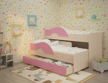 Кровать детская Радуга 1600 Млечный дуб/Розовый в Куйбышеве - kujbyshev.mebel54.com | фото