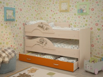 Кровать выкатная Радуга-Сафари детская 1600 Млечный дуб/Оранжевый в Куйбышеве - kujbyshev.mebel54.com | фото