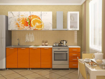 Кухонный гарнитур 1,6м Апельсин (Белый/Оранжевый металлик/Фотопечать апельсин) в Куйбышеве - kujbyshev.mebel54.com | фото