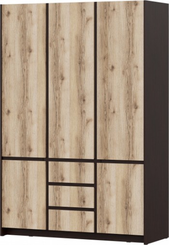 Модульная система "Прага" Шкаф для одежды трехстворчатый Дуб Венге/Дуб Делано в Куйбышеве - kujbyshev.mebel54.com | фото