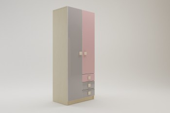 Шкаф 2-х створчатый с ящиками Грэйси (Розовый/Серый/корпус Клен) в Куйбышеве - kujbyshev.mebel54.com | фото