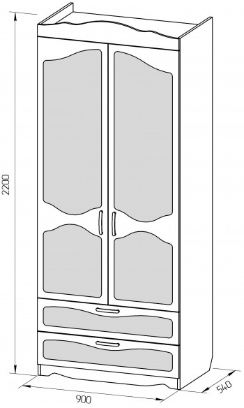 Шкаф 2-х створчатый с ящиками серии Иллюзия 99 Серый в Куйбышеве - kujbyshev.mebel54.com | фото