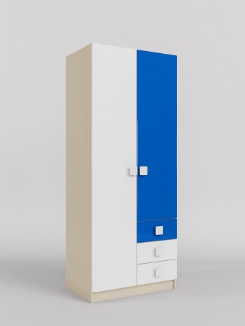 Шкаф 2-х створчатый с ящиками Скай люкс (Синий/Белый/корпус Клен) в Куйбышеве - kujbyshev.mebel54.com | фото