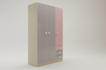 Шкаф 3-х створчатый с ящиками Грэйси (Розовый/Серый/корпус Клен) в Куйбышеве - kujbyshev.mebel54.com | фото