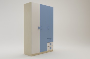 Шкаф 3-х створчатый с ящиками Скай (Синий/Белый/корпус Клен) в Куйбышеве - kujbyshev.mebel54.com | фото