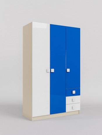 Шкаф 3-х створчатый с ящиками Скай люкс (Синий/Белый/корпус Клен) в Куйбышеве - kujbyshev.mebel54.com | фото