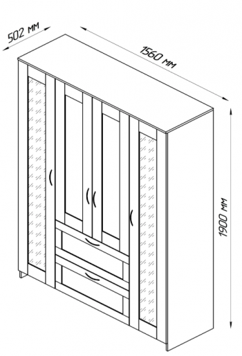 Шкаф четырехдверный Сириус с 1 зеркалом и 2 ящиками белый в Куйбышеве - kujbyshev.mebel54.com | фото