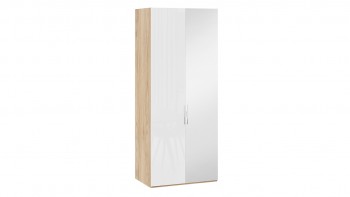 Шкаф для одежды с 1 глухой и 1 зеркальной дверями правый «Эмбер» Яблоня Беллуно/Белый глянец в Куйбышеве - kujbyshev.mebel54.com | фото