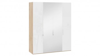Шкаф комбинированный с 2 глухими и 2 зеркальными дверями «Эмбер» Яблоня Беллуно/Белый глянец в Куйбышеве - kujbyshev.mebel54.com | фото