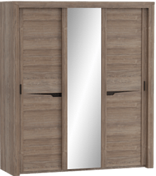 Шкаф трехдверный Соренто с раздвижными дверями Дуб стирлинг/Кофе структурный матовый в Куйбышеве - kujbyshev.mebel54.com | фото